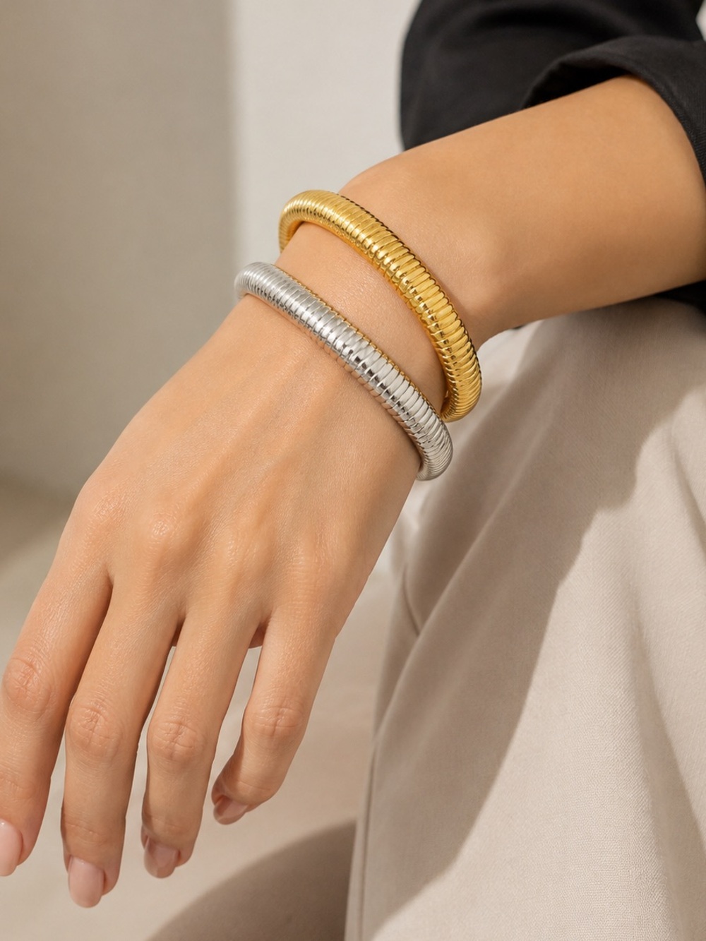 Silver Gold  Stainless Steel Waterproof Slake Bracelet Set